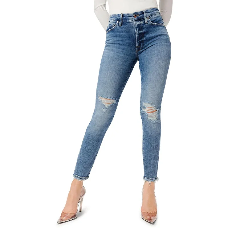 Good American Womens Cropped Distressed Skinny Jeans Stylish Shredded Denim Jeans