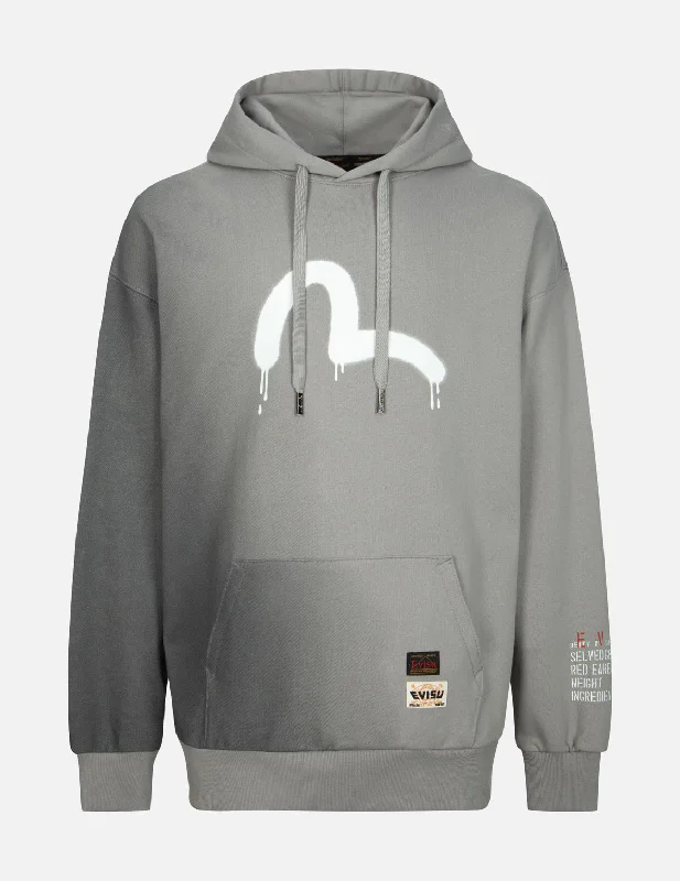 Graffiti Seagull and Slogan print Loose Fit Hoodie Hoodie with Elastic Waist Stretchable Comfortable