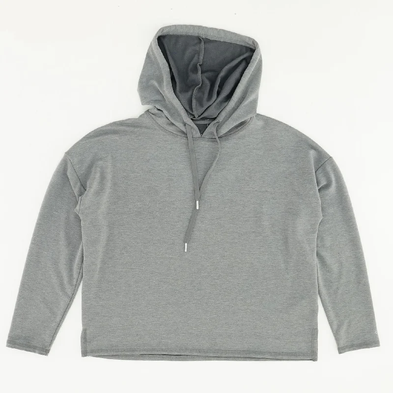 Gray Solid Hoodie Hoodie with Frayed Bohemian Relaxed