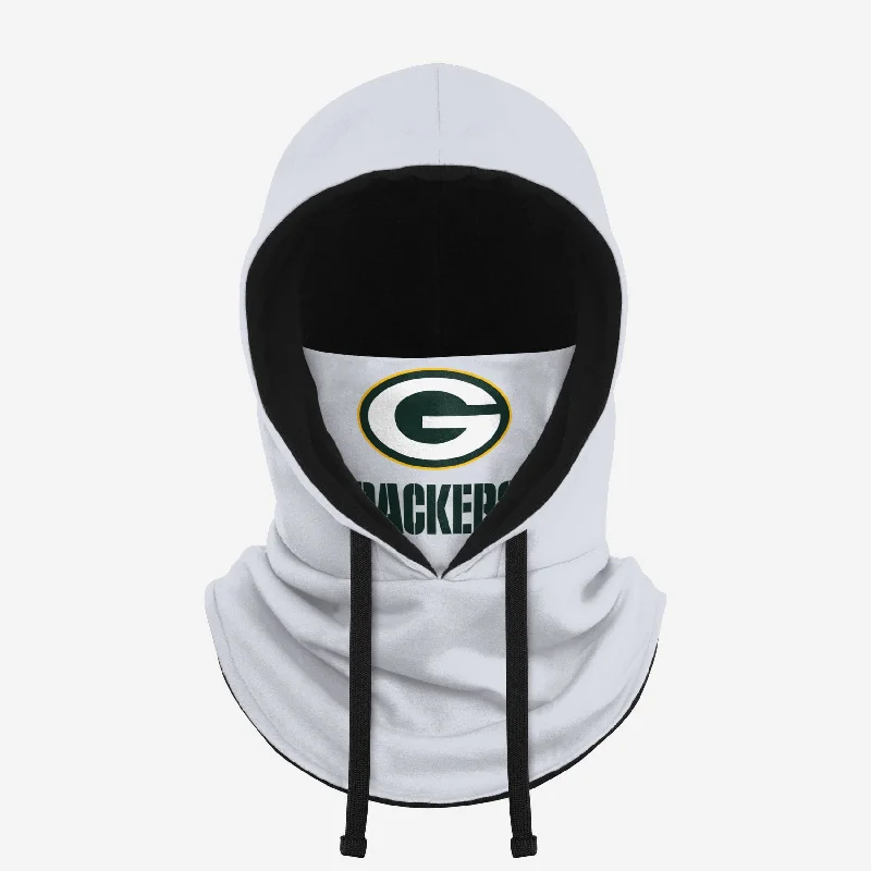 Green Bay Packers White Drawstring Hooded Gaiter Hoodie with Hem Elastic Stretchable Comfortable Green Bay Packers White Drawstring Hooded Gaiter Hoodie with Hem Elastic Stretchable Comfortable