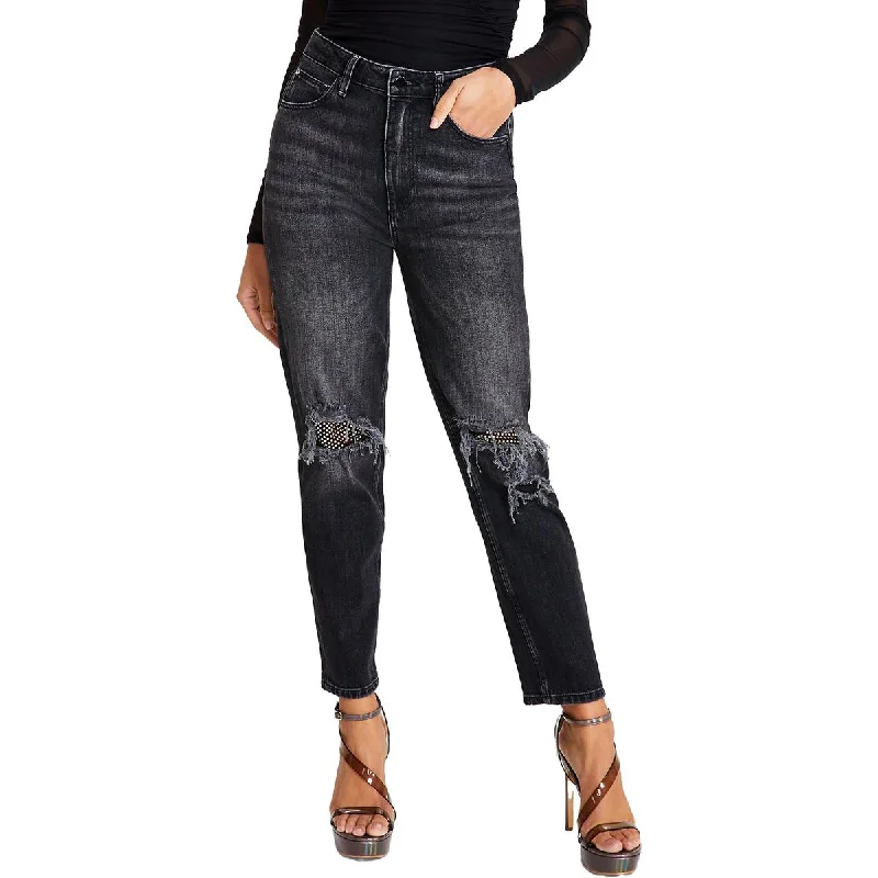 Guess Womens Five Pocket Rip Mom Jeans Fashionable Slim Fit Jeans