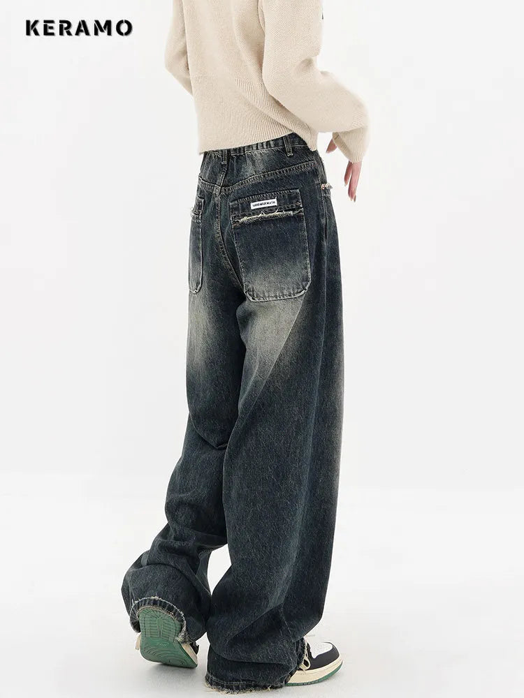 Harajuku Streetwear Retro Fashion Autumn Women High Waist Jeans Stylish Acid-Wash Jeans Harajuku Streetwear Retro Fashion Autumn Women High Waist Jeans Stylish Acid-Wash Jeans