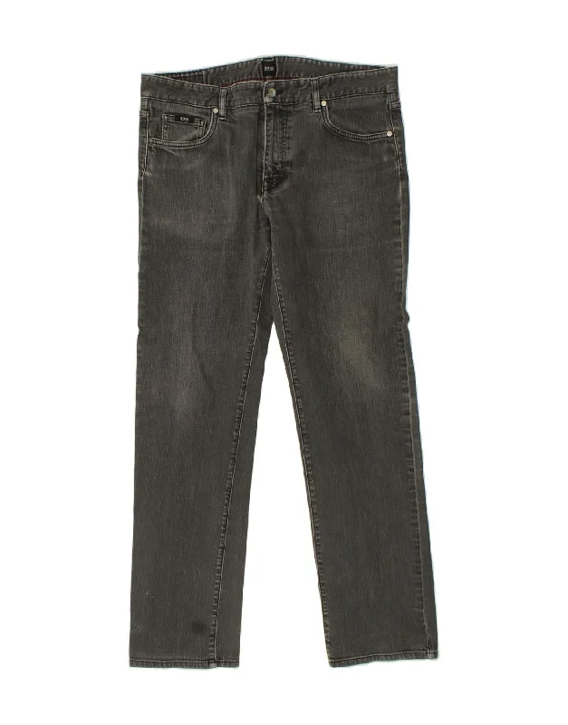 HUGO BOSS Womens Straight Jeans W38 L32  Black Casual Wide-Legged Denim Jeans
