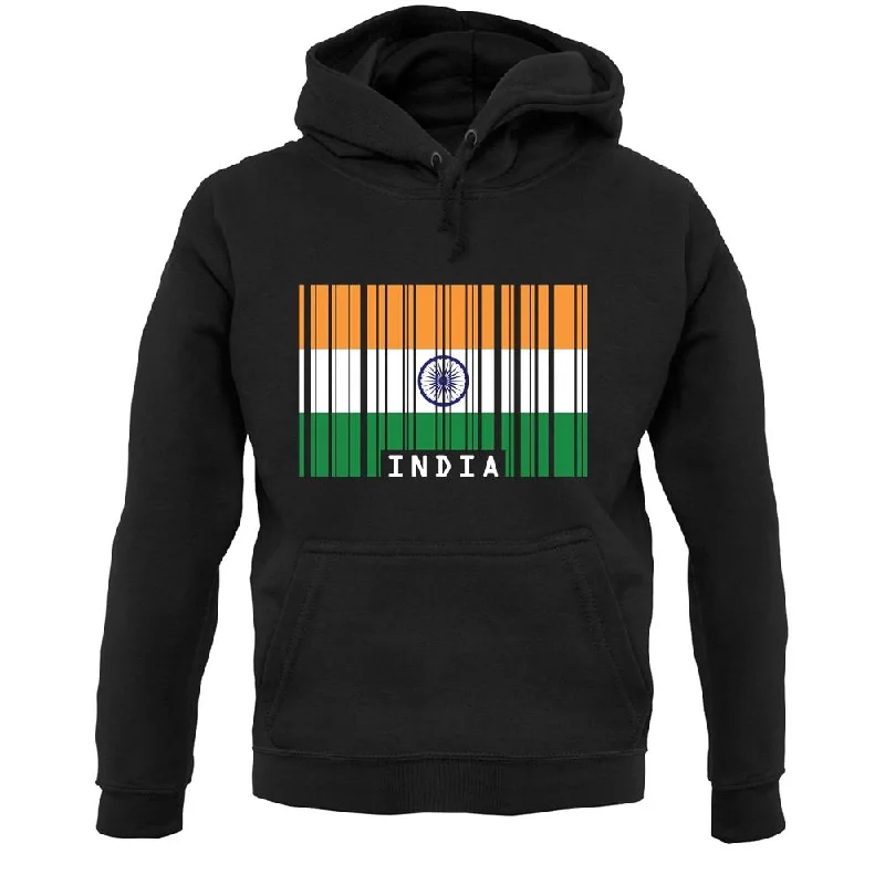 India Barcode Style Flag Unisex Hoodie Hoodie with Metallic Shiny Futuristic