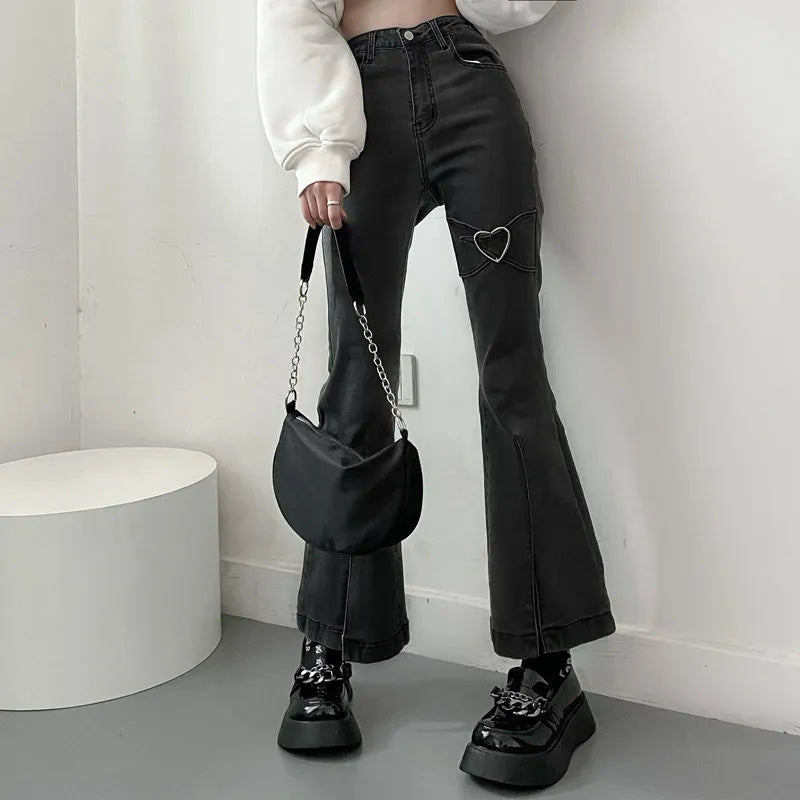 Jeans for Women Vintage Black Denim Flare Pants Streetwear High Waist Slim Mom Trouser Comfortable Stretch Fit Jeans Jeans for Women Vintage Black Denim Flare Pants Streetwear High Waist Slim Mom Trouser Comfortable Stretch Fit Jeans