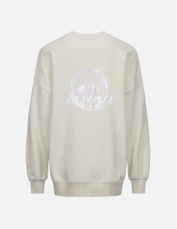 Kamon Pearl Reflective Print Sweatshirt Hoodie with Batwing Sleeves Loose Dramatic