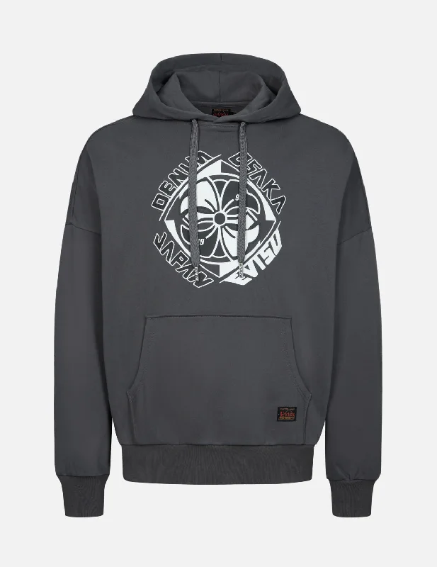 Kamon Print Loose Fit Hoodie Hoodie with Full-Zip Functional Layering