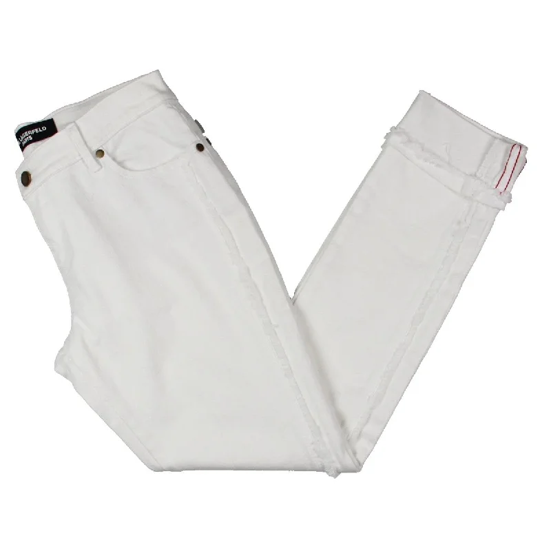 Karl Lagerfeld Paris Womens Denim Fringe Jeans Casual Loose Fit Jeans