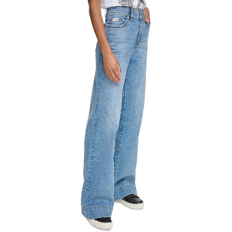 Karl Lagerfeld Paris Womens High Rise Wide Leg Flared Jeans Casual Light Wash Jeans