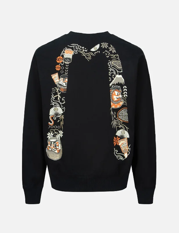 Kumadori Daruma Daicock Print Relax Fit Sweatshirt Hoodie with Illustration Artistic Creative Kumadori Daruma Daicock Print Relax Fit Sweatshirt Hoodie with Illustration Artistic Creative
