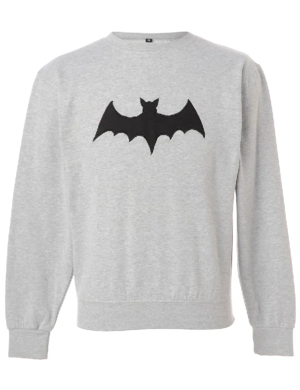 Label Bat Embroidered Sweatshirt Hoodie with Hem Contrast Bold Stylish