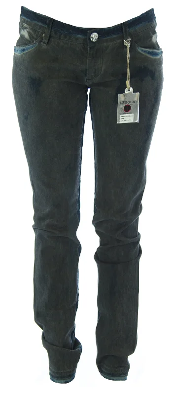 LEROCK Women's Grey/Blue Dirt-Washed Straight Leg Slim Fit Denim Jeans Sz 27 NEW Stylish Plus Size Denim Jeans LEROCK Women's Grey/Blue Dirt-Washed Straight Leg Slim Fit Denim Jeans Sz 27 NEW Stylish Plus Size Denim Jeans