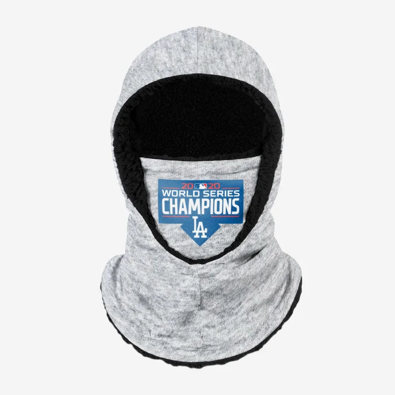 Los Angeles Dodgers 2020 World Series Champions Heather Grey Big Logo Hooded Gaiter Hoodie with Slit Hem Functional Movement Los Angeles Dodgers 2020 World Series Champions Heather Grey Big Logo Hooded Gaiter Hoodie with Slit Hem Functional Movement