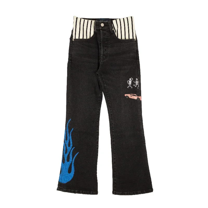 Lost Daze Stripe Spandex Waist Jeans - Black Stylish Stone-Wash Denim Jeans