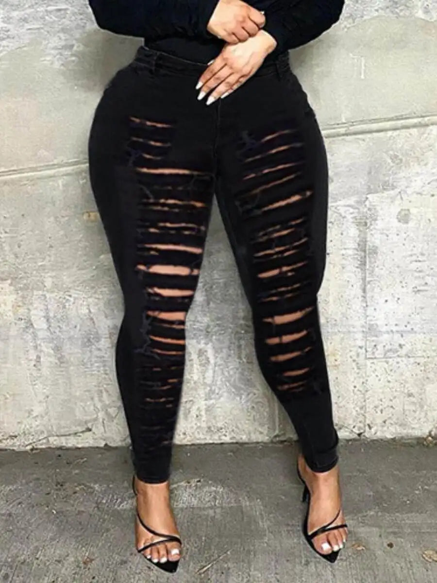 LW Mid Waist High Stretchy Ripped Solid Skinny Jeans Summer Elastic Trousers Stylish High-Waist Skinny Denim LW Mid Waist High Stretchy Ripped Solid Skinny Jeans Summer Elastic Trousers Stylish High-Waist Skinny Denim