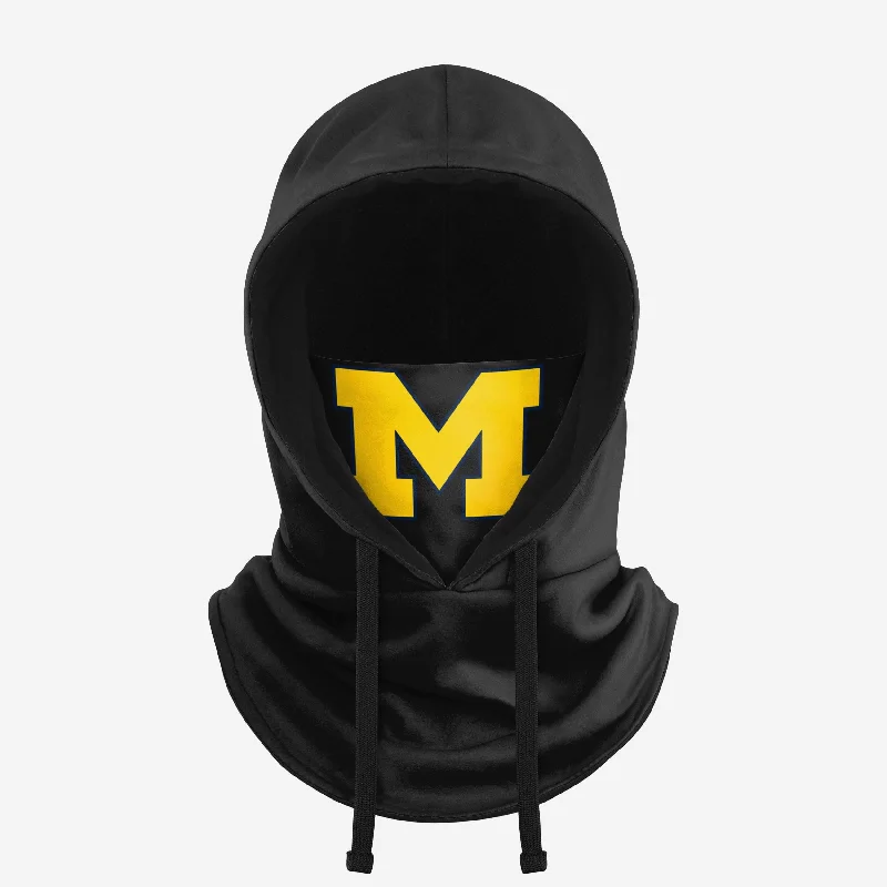 Michigan Wolverines Black Drawstring Hooded Gaiter Hoodie with Applique Textured Unique Michigan Wolverines Black Drawstring Hooded Gaiter Hoodie with Applique Textured Unique