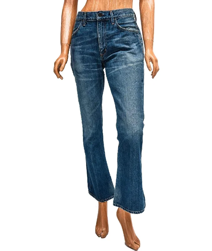 Mid-Rise Kaya Kick Flare Jeans Trendy Pleated Waist Jeans