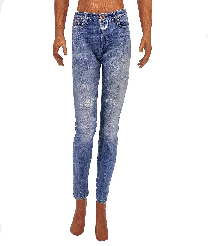 Mid-rise Distressed Skinny Jean Fashionable Raw Hemmed Jeans