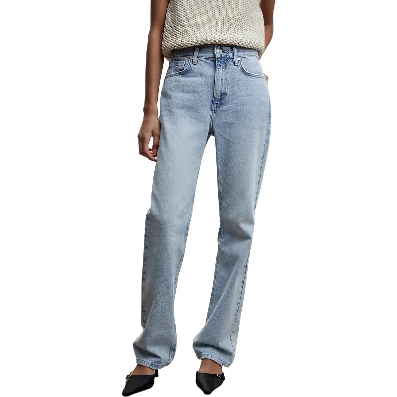 MNG Womens Pocket Wear to Work Straight Leg Jeans Trendy Button-Up High-Waist Jeans