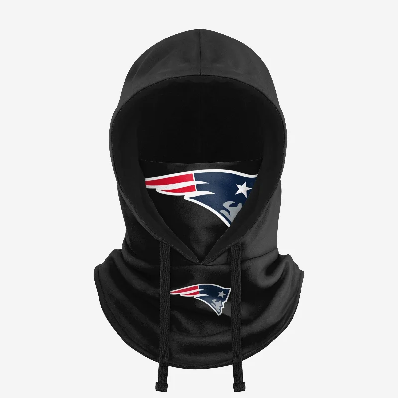 New England Patriots Black Drawstring Hooded Gaiter Hoodie with Slit Hem Functional Movement New England Patriots Black Drawstring Hooded Gaiter Hoodie with Slit Hem Functional Movement