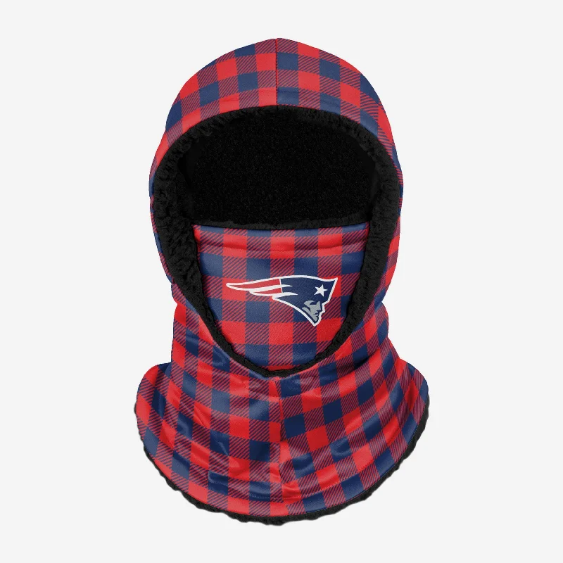 New England Patriots Plaid Hooded Gaiter Hoodie with Color Block Contrast Stylish