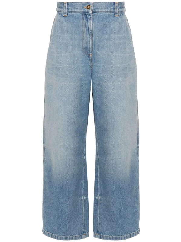 Palm Angels Jeans Clear Blue Fashionable Raw Hem Bootcut Jeans