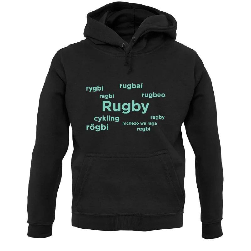 Rugby Languages Unisex Hoodie Hoodie with Raw Hem Edgy Unfinished