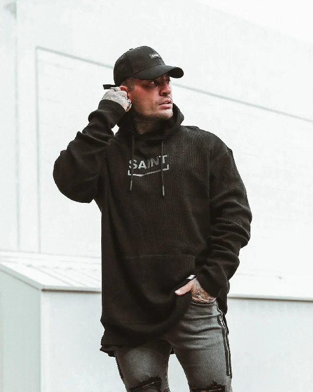 Saint Morta Trophies Waffle Hoodie Black Hoodie with Double Zipper Versatile Adjustable Saint Morta Trophies Waffle Hoodie Black Hoodie with Double Zipper Versatile Adjustable