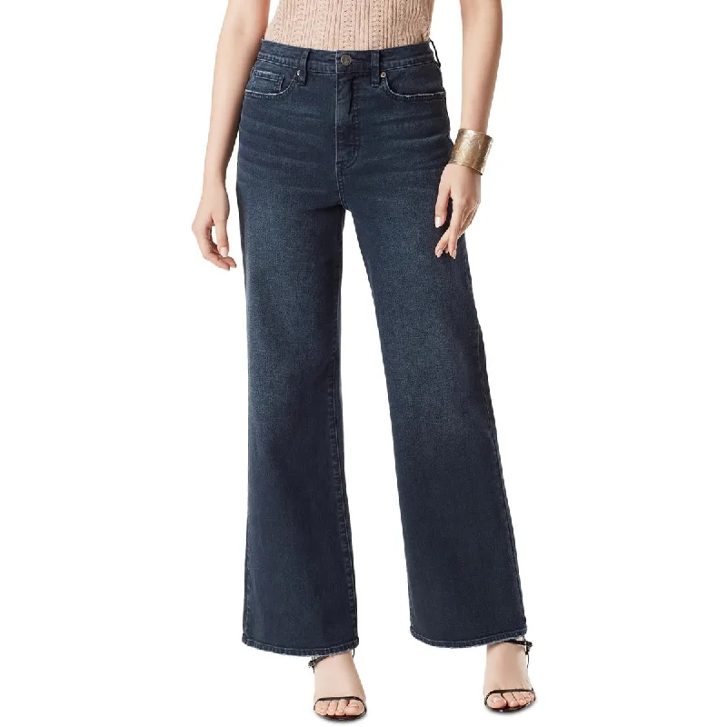 Sam Edelman Womens High Rise Dark Wash Wide Leg Jeans Stylish Tapered Fit Jeans