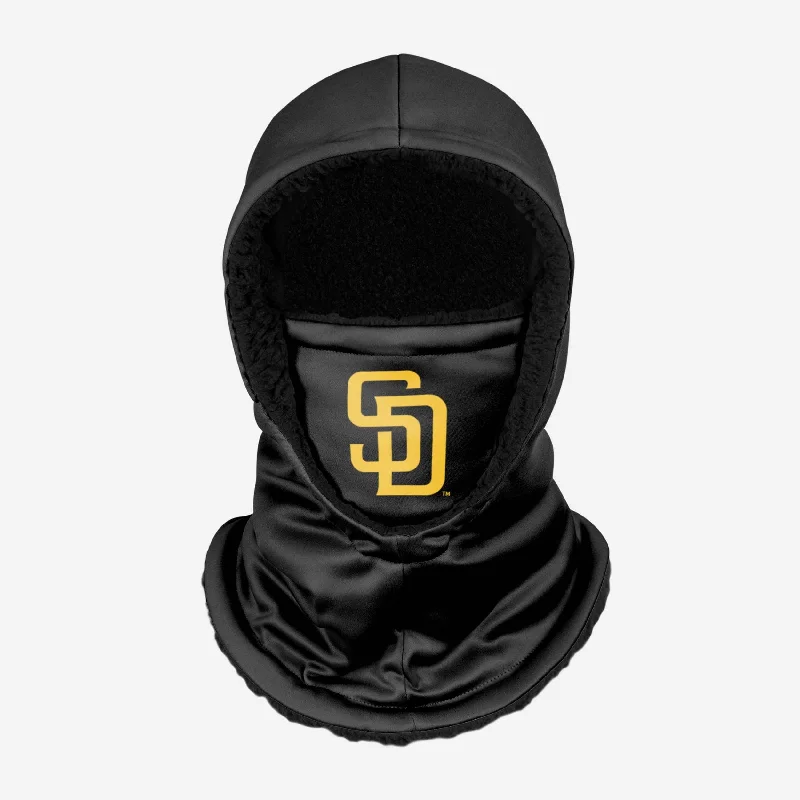 San Diego Padres Black Hooded Gaiter Hoodie with Hem Embroidery Detailed Premium