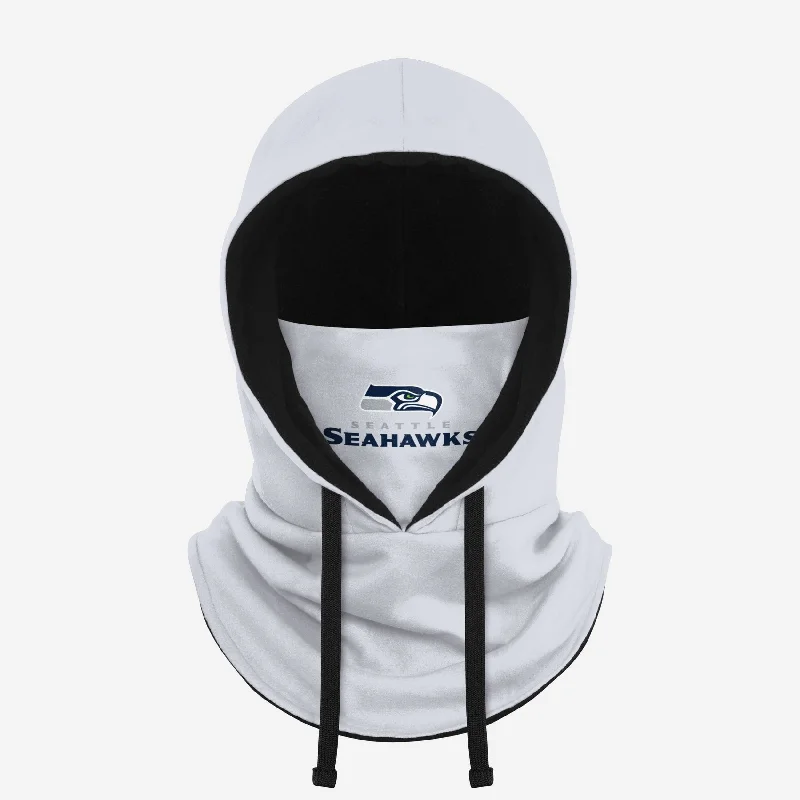 Seattle Seahawks White Drawstring Hooded Gaiter Hoodie with Zipper Placket Modern Functional Seattle Seahawks White Drawstring Hooded Gaiter Hoodie with Zipper Placket Modern Functional