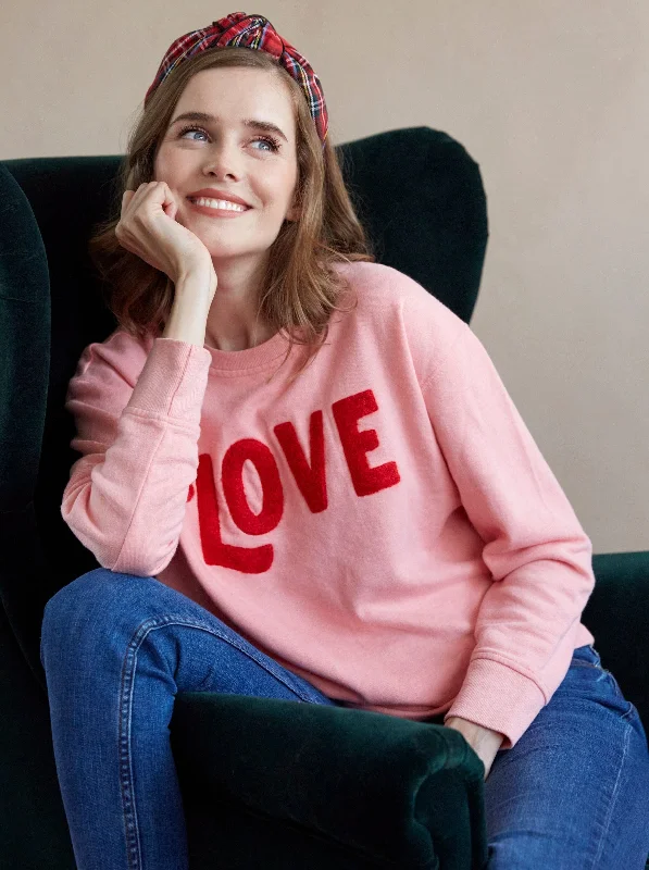 Love Sweatshirt | Pink Hoodie with Puffed Sleeves Voluminous Trendy