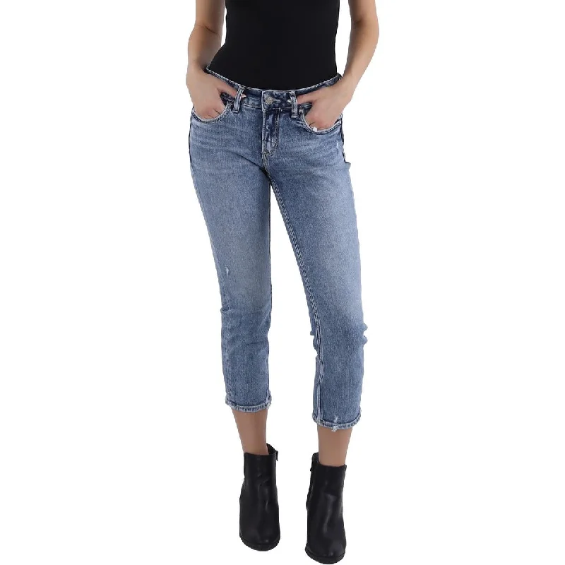 Silver Jeans Co. Womens Cropped Released Hem Capri Jeans Casual Loose Fit Jeans