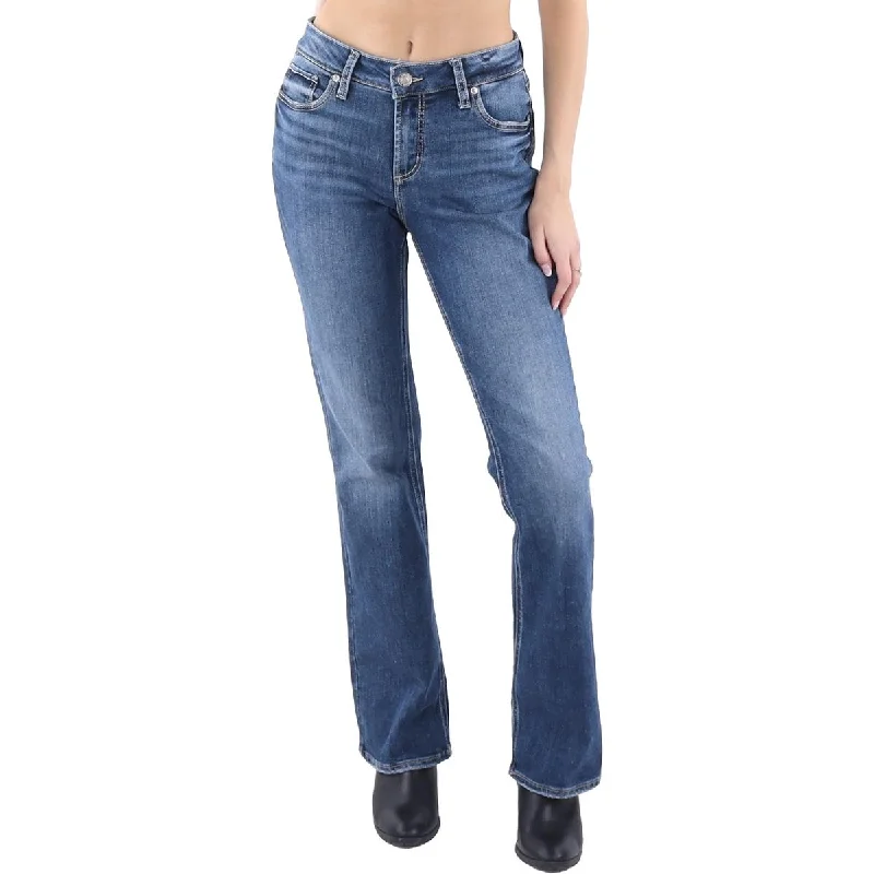 Silver Jeans Co. Womens Elyse Mid Rise Embroidered Bootcut Jeans Fashionable Distressed Jeans Silver Jeans Co. Womens Elyse Mid Rise Embroidered Bootcut Jeans Fashionable Distressed Jeans