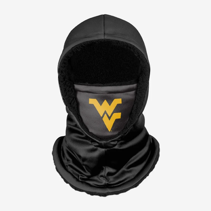 West Virginia Mountaineers Black Hooded Gaiter Hoodie with Exposed Zipper Edgy Industrial West Virginia Mountaineers Black Hooded Gaiter Hoodie with Exposed Zipper Edgy Industrial
