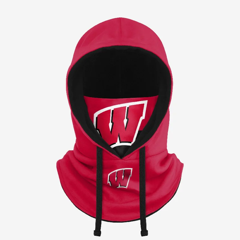 Wisconsin Badgers Drawstring Hooded Gaiter Hoodie with V-Neck Classic Versatile