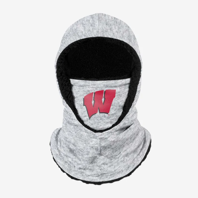 Wisconsin Badgers Heather Grey Big Logo Hooded Gaiter Hoodie with Relaxed Fit Easy Casual Wisconsin Badgers Heather Grey Big Logo Hooded Gaiter Hoodie with Relaxed Fit Easy Casual