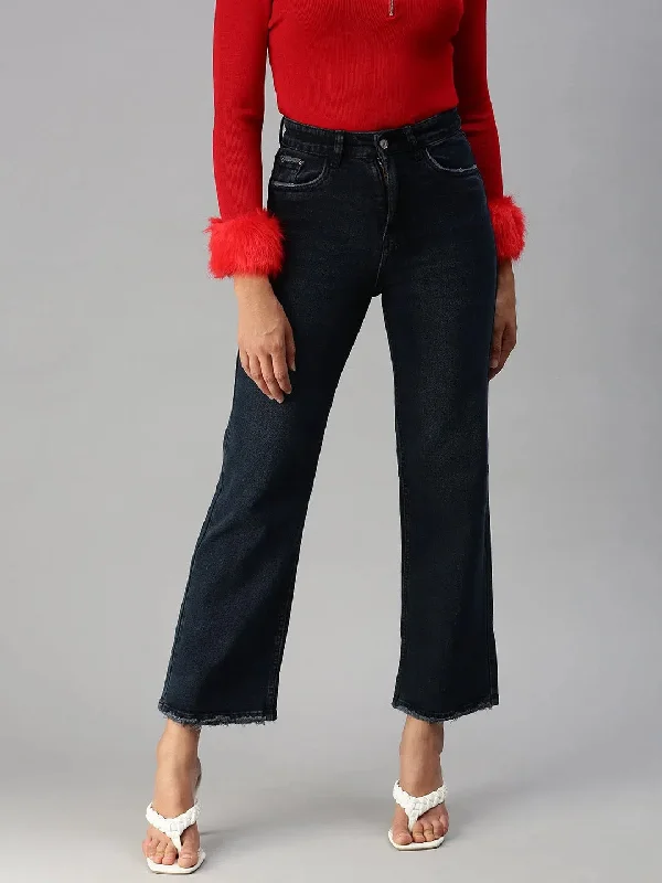 Women's Blue Solid Flared Denim Jeans-GZ-5076-Blue Comfortable Straight-Legged Denim Women's Blue Solid Flared Denim Jeans-GZ-5076-Blue Comfortable Straight-Legged Denim