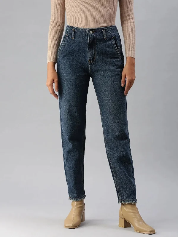 Women's Blue Solid Mom Fit Denim Jeans-GZ-5018C-Blue Trendy Wide-Legged High-Waist Jeans Women's Blue Solid Mom Fit Denim Jeans-GZ-5018C-Blue Trendy Wide-Legged High-Waist Jeans