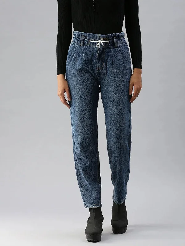 Women's Blue Solid Mom Fit Denim Jeans-GZ-5023BB-Blue Comfortable Straight-Legged Denim Women's Blue Solid Mom Fit Denim Jeans-GZ-5023BB-Blue Comfortable Straight-Legged Denim