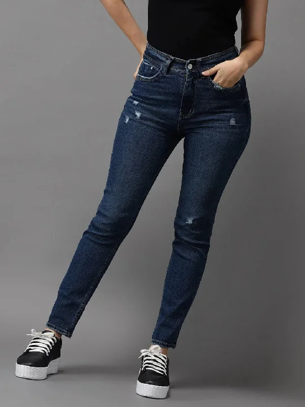 Women's Blue Solid Slim Fit Denim Jeans-GZ-5178-1-Blue Fashionable Slim Fit Jeans