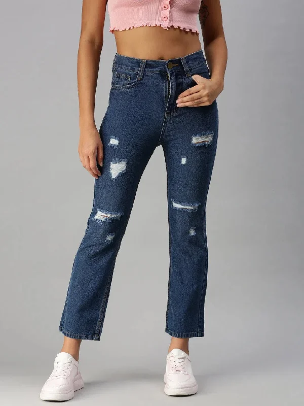 Women's Blue Solid Straight Fit Denim Jeans-GZ-2543C-Blue Stylish High-Waisted Denim Women's Blue Solid Straight Fit Denim Jeans-GZ-2543C-Blue Stylish High-Waisted Denim