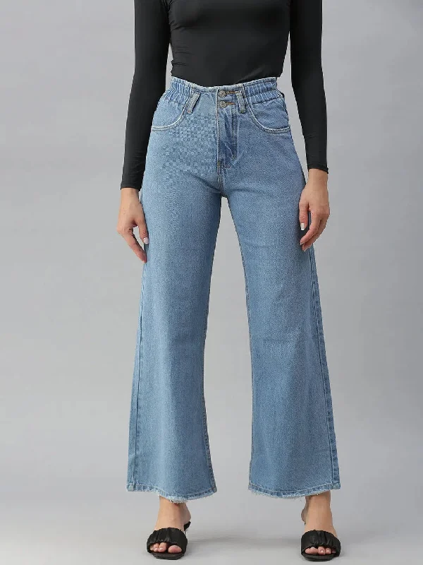 Women's Blue Solid Wide Leg Denim Jeans-GZ-5065A-Blue Stylish Relaxed Fit Skinny Jeans Women's Blue Solid Wide Leg Denim Jeans-GZ-5065A-Blue Stylish Relaxed Fit Skinny Jeans