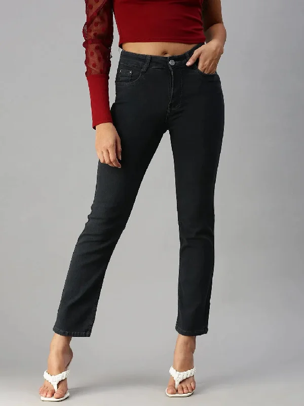 Women's Grey Solid Straight Fit Denim Jeans-GZ-2541B-Grey Classic Button Fly Jeans