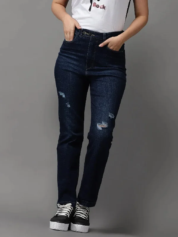 Women's Navy Blue Solid Straight Fit Denim Jeans-IM-10093-Navyblue Chic Faded Blue Jeans Women's Navy Blue Solid Straight Fit Denim Jeans-IM-10093-Navyblue Chic Faded Blue Jeans