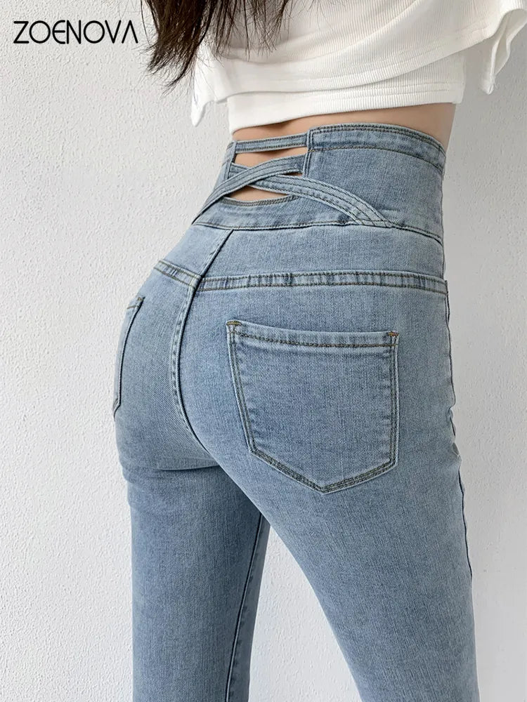 Skinny Pencil Jeans Four Buttons Vintage High Waist Women Slim Stretch Denim Pants Comfortable Flare Leg Jeans Skinny Pencil Jeans Four Buttons Vintage High Waist Women Slim Stretch Denim Pants Comfortable Flare Leg Jeans
