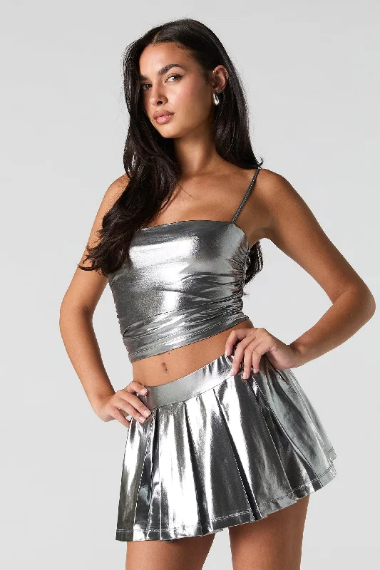 Metallic Pleated Mini Skort chiffon skirt delicate