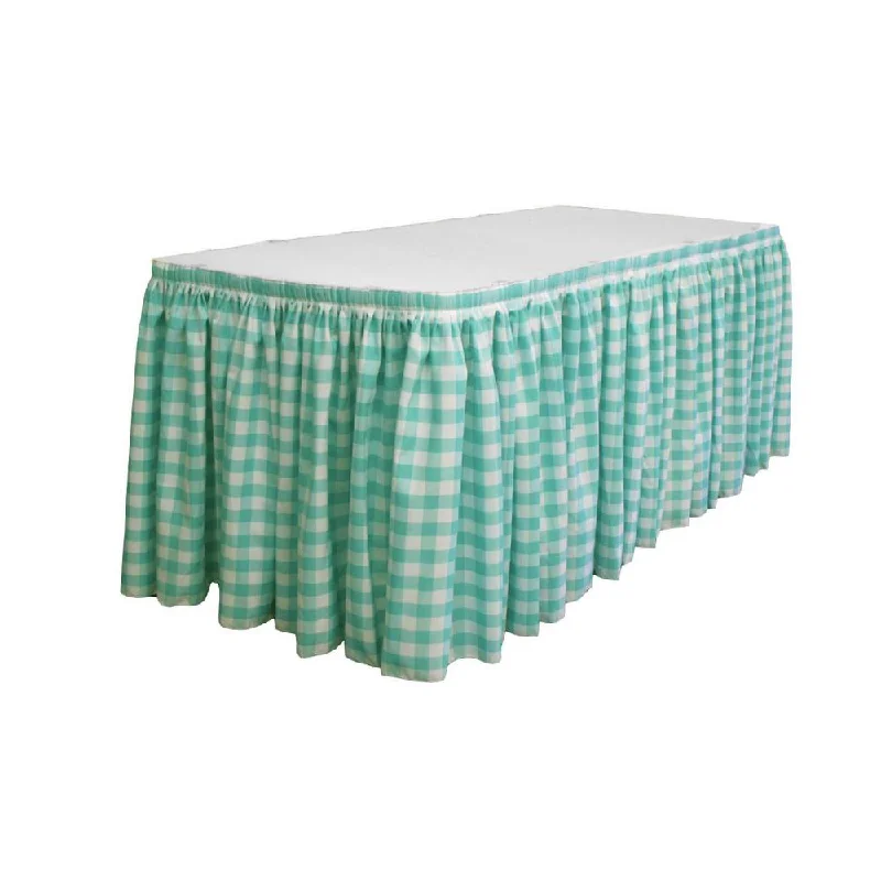 14 Ft. x 29 in. White and Mint Accordion Pleat Checkered Polyester Table Skirt tiered skirt playful