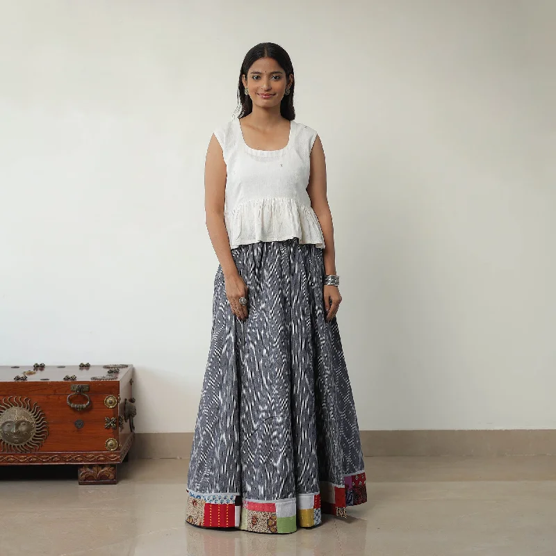 Grey - 24 Kali Cotton Pochampally Ikat Skirt with Border 03 leather skirt durable