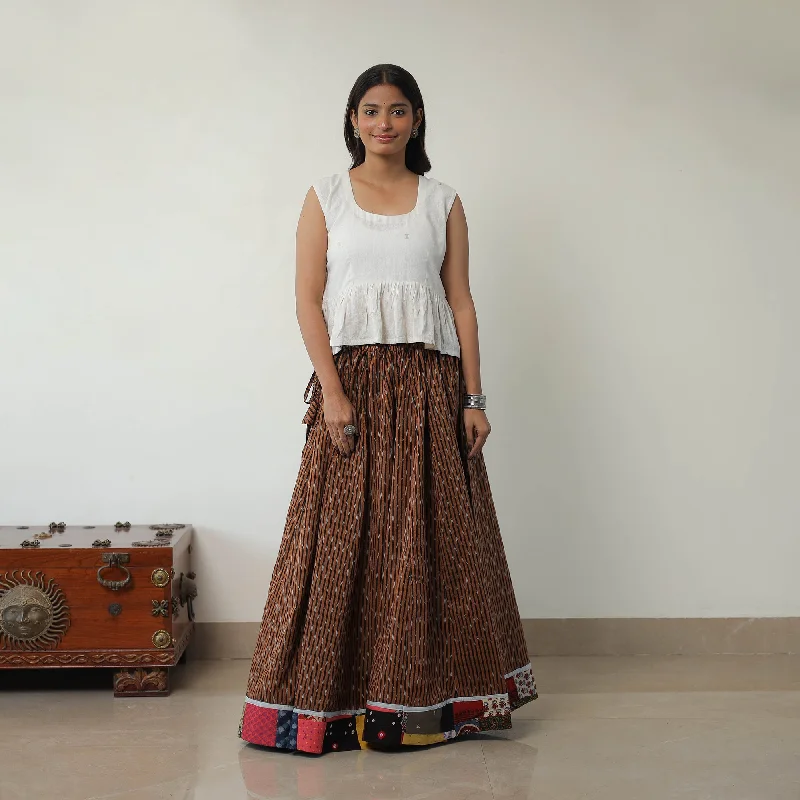 Brown - 24 Kali Cotton Pochampally Ikat Skirt with Border 05 denim skirt casual